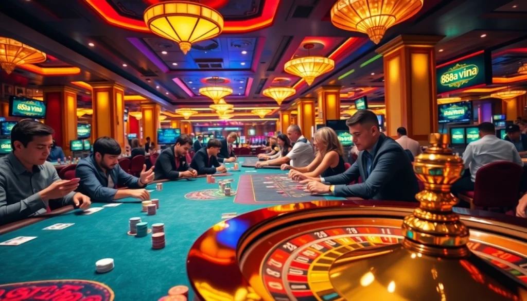 Experience the excitement of 88aa vina with players at a vibrant poker table, showcasing high-stakes action and strategy.
