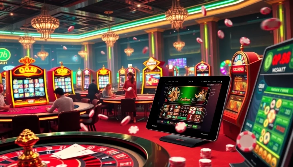 Exciting players betting at QQ 88's casino tables and online games, showcasing vibrant gambling action.